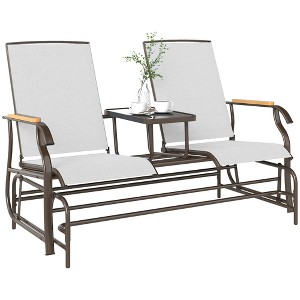 Outsunny Outdoor 2-Person Glider Bench with Table, Outside Breathable Mesh Swing Chair for Patio, Garden, Backyard, Porch - 1 of 4