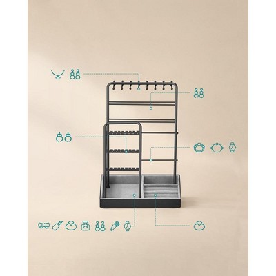 Black Metal Jewelry Display Stand with Velvet Tray