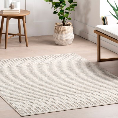 Yulia Light Grey Geometric Washable Synthetic 4' x 6' Rug