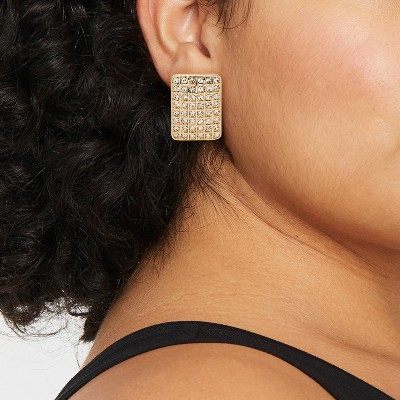 Rhinestone Embedded Rectangle Button Earrings - A New Day' - image 3
