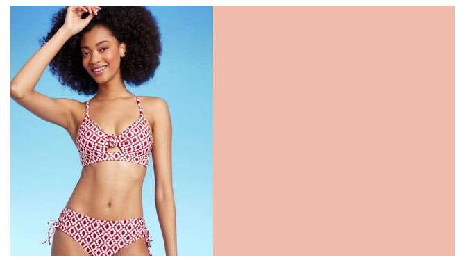 Women's Longline Underwire Knot Detail Bikini Top - Shade & Shore™ Red Geo Print, 2 of 11, play video