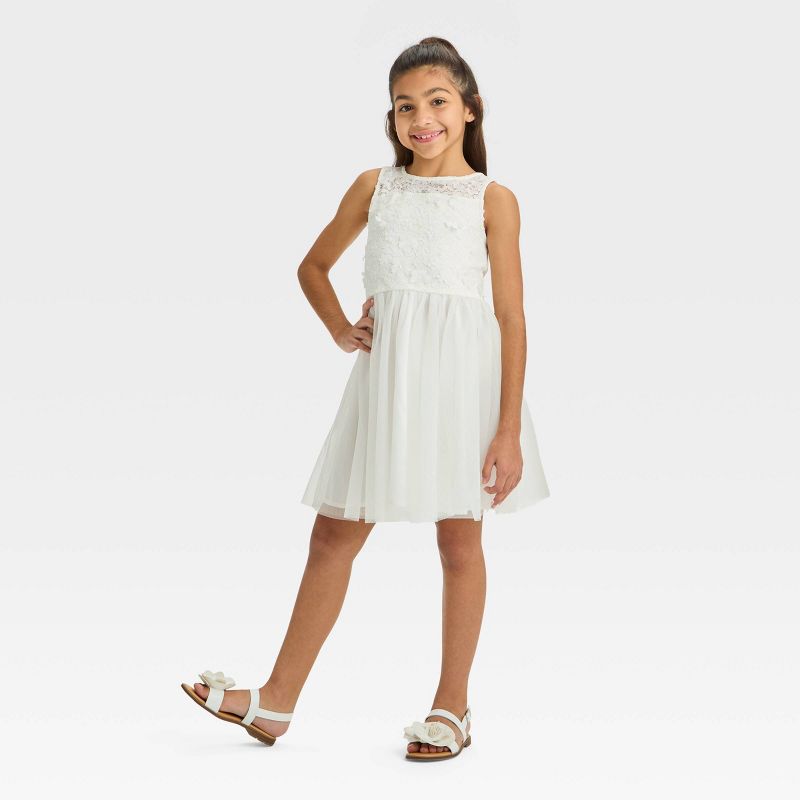 Girls&#39; Sleeveless Lace Floral Dress - Cat &#38; Jack&#8482; Off-White, 1 of 5