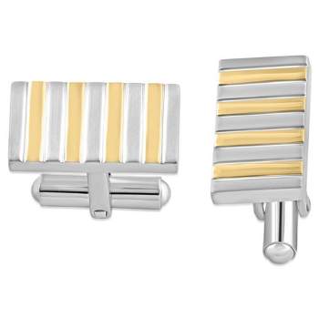 Pompeii3 Men's Stainless Steel And Gold Striped Polished 11mm Cufflink