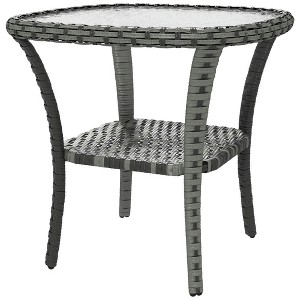 Resenkos Patio Coffee Tables,Patio Tables,Hand-Woven Wicker Side Table with Water-Ripple Glass Top, Mix Gray Mixed-Gray, Transparent - 1 of 4