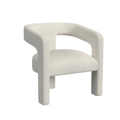 White Boucle Upholstered Barrel Accent Chair with Cut-Out Back