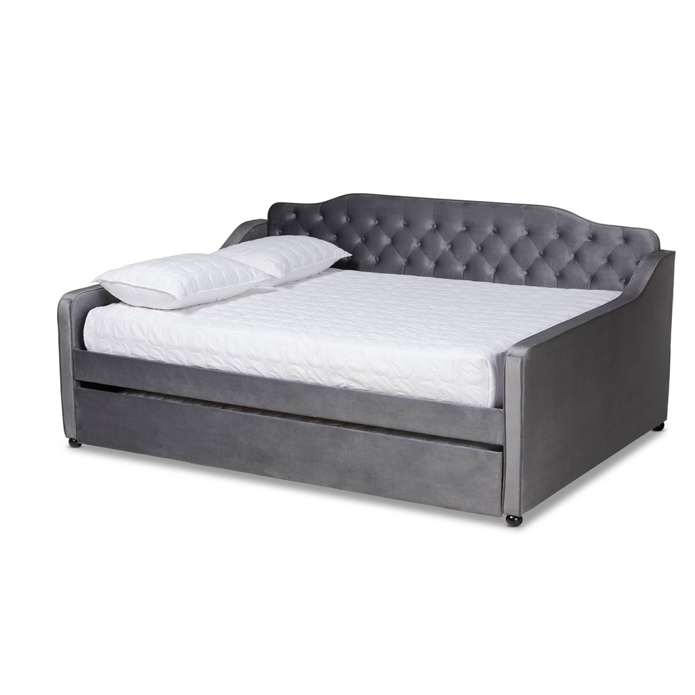 Photos - Bed Full Freda Velvet Upholstered Daybed with Trundle by Baxton Studio: Modern Design, No Box Spring Needed