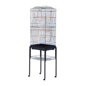 PawHut 60" Metal Indoor Bird Cage Starter Kit With Detachable Rolling Stand, Storage Basket, And Accessories - 1 of 4