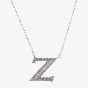 Anna-Kaci Silver Tone Initial Letter Pendant Necklace with Crystal Rhinestone Accents - 1 of 4