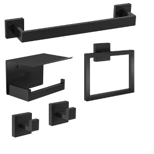 Itopfox Matte Black Bathroom Accessories Set, 5-Piece Stainless Steel Towel Racks & Hooks, Wall Mounted for Modern Decor - 1 of 4