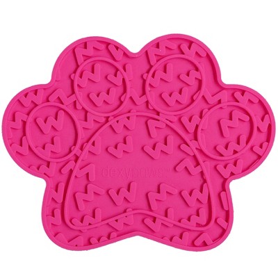 Dexypaws: Enrichment Lick Mat: Hot Pink Paw Print, Grooved Dog Feeding Pad