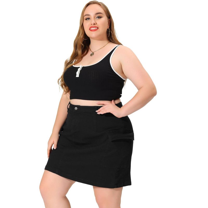 Agnes Orinda Women's Plus Size A-Line Zipper Front Flare Denim Mini Skirts, 3 of 6