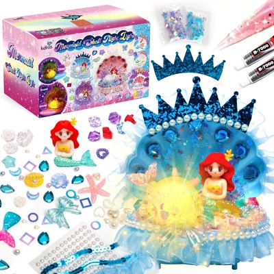 Kiditos Blue Mermaid Shell Night Light DIY Kit with Accessories, Make Your Own Mermaid Lamp, Arts & Crafts Gift for Girls Ages 3+