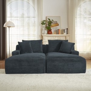 Convertible Sectional Sofas Compressible Double Chaise Lounge ¨C No Assembly Required, Fluffy Modern Sleeper Loveseat for Living Room - 1 of 4