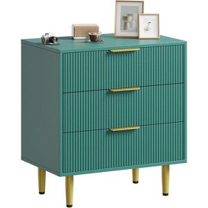 Fluted Dresser for Bedroom with 3 Drawers,Wooden Chest of Drawers with Metal Handle & Feet - 1 of 4