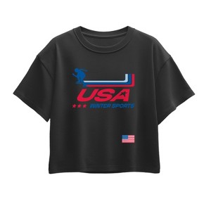 Girls' - Instant Message - Usa Winter Sports Oversized Short Sleeve Boxy Graphic T-Shirt - 1 of 3
