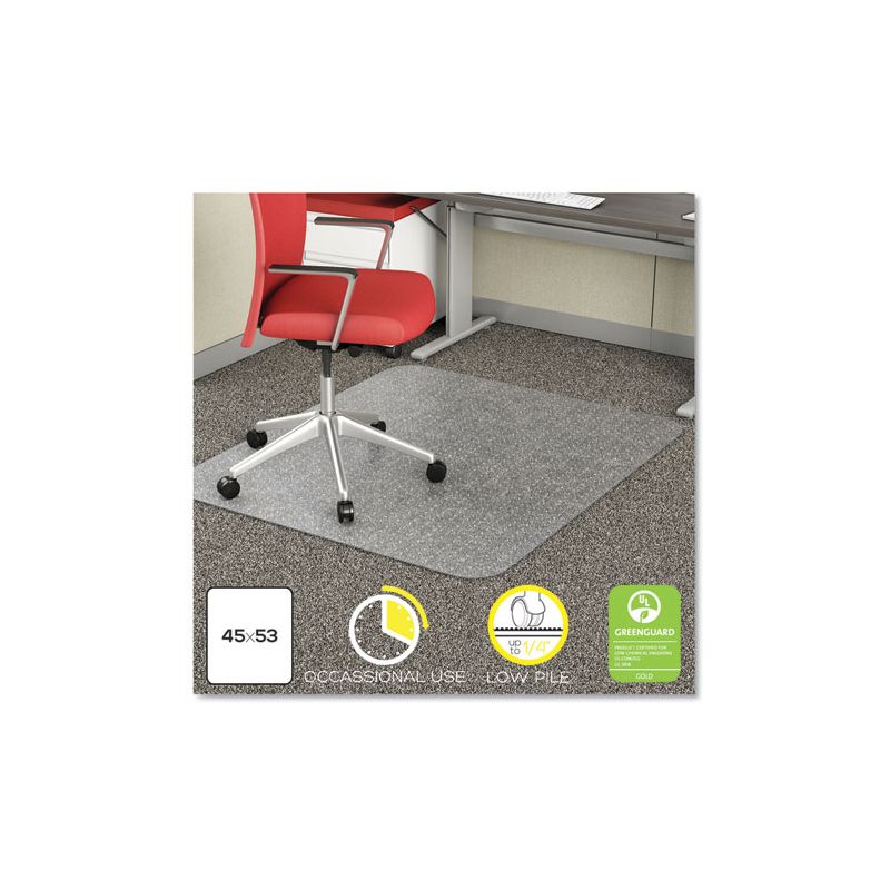 deflecto EconoMat Occasional Use Chair Mat for Low Pile Carpet, 45 x 53, Rectangular, Clear, 1 of 8