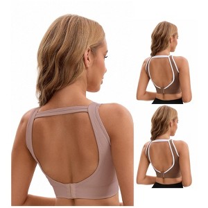 INSPIRE CHIC Women's 3 Pcs Open Back Workout Tank with Built-in Bras Contrast Color Crop Sports Vest - 1 of 4