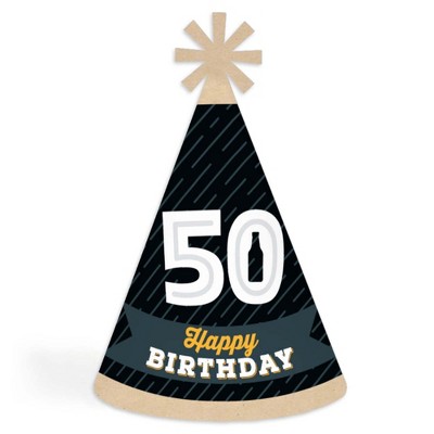 Big Dot of Happiness Cheers and Beers to 50 Years - Cone Happy Birthday Party Hats for Kids and Adults - Set of 8 (Standard Size)