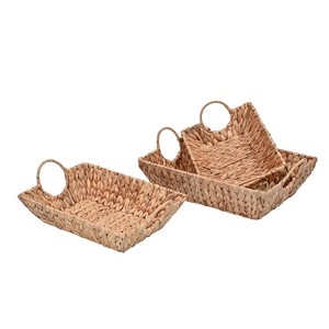 happimess Rowan Bohemian Cottage Handwoven Hyacinth Rectangular Decorative Basket Trays with Handles - 1 of 4