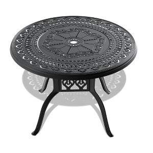 Gulches Patio Dining Tables - Black Round Table with Umbrella Accommodation - 1 of 4