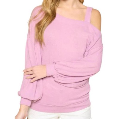 Women's Hacci Brush Cold Shoulder Top - Emerald Collection