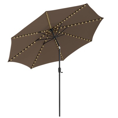 Tangkula 10FT Solar Patio Umbrella with 112 LED Lights Outdoor Table Market Umbrella with Crank Lifting Handle & Push Button Tilt System Beige/Coffee/Navy/Wine