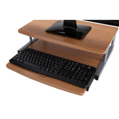 Brown MDF and Metal Monitor Stand with Sliding Keyboard Drawer