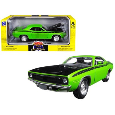 1970 Plymouth Barracuda Green with Black Hood and Stripes "Muscle Car Collection" 1/25 Diecast Model Car by New Ray