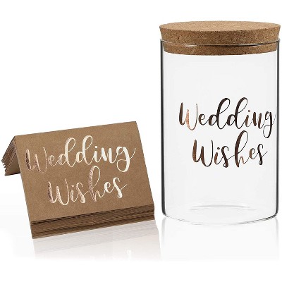 Sparkle and Bash 30-Piece Brown Kraft Wedding Wishing Paper Cards with Wedding Wishes Advice Jar, Rose Gold Foil