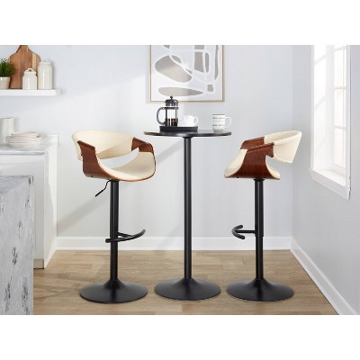 Symphony Adjustable Swivel Barstool Set with Walnut Wood and Cream Upholstery