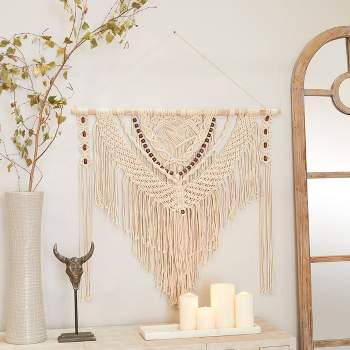 Cotton Macrame Handmade Intricately Weaved Wall Decor with Beaded Fringe Tassels - Olivia & May