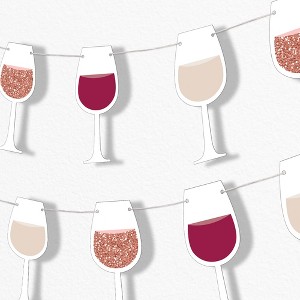Big Dot of Happiness But First Wine Garland Banner Adult Birthday Party Backdrop 30 Feet of Cord 15 Double Sided Paper Red and White Wine Glass Shapes - 1 of 4