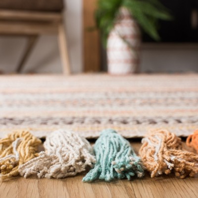 Handmade Beige and Multicolor Wool Cotton 5' x 8' Area Rug