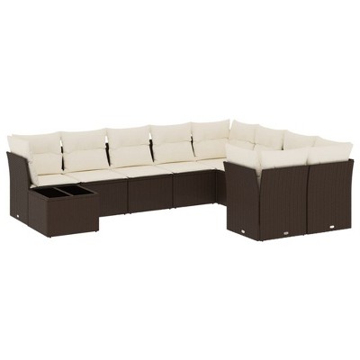 vidaXL Patio Sofa Set with Cushions Outdoor Furniture 10 Piece Poly Rattan - Brown and Cream
