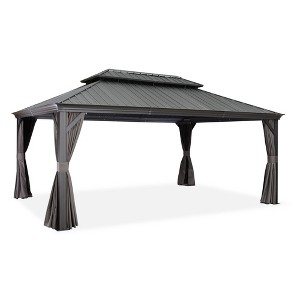 PURPLE LEAF Outdoor Gazebo Aluminum Frame Galvanized Steel Double Roof Patio Hardtop Gazebo with Curtains and Netting for Patio Lawn and Garden, Grey - 1 of 4