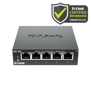 D-Link 5-Port Fast Ethernet Unmanaged Metal Compact Switch (DES-105/RE) Manufacturer Refurbished - 1 of 4