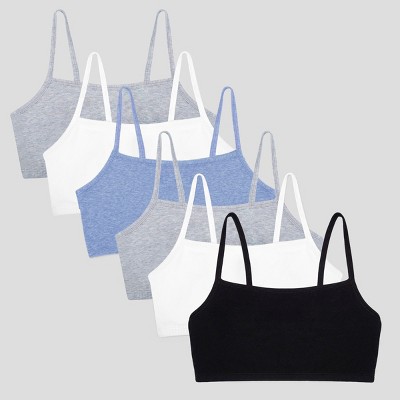 Fruit of the Loom womens Spaghetti Strap Cotton Sports Bra, 6-Pack  Black/White/Grey/Blue/White/Grey 34