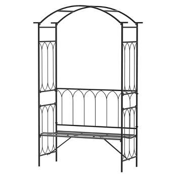 Outsunny Metal Trellis Arbor Arch for Climbing Plants with Garden Bench, Grow Grapes & Vines, Decorative Seating, 484 lbs. Weight Capacity, Black