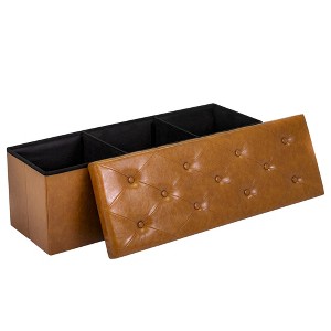 Aoibox Folding Ottoman Bench with Storage, PU Leather Foot Rest, End of Bed Bench, Storage Chest for Living Room, Bedroom and Entryway, Light Brown - 1 of 4