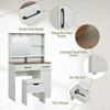 HDZNVF Farmhouse Makeup Vanity Desk with Mirror and Stool, Dressing Table with Adjustable Shelves, White - 4 of 4