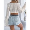 Coolmee Womens Cropped Shirts Long Sleeve Hollow Out Crochet Crewneck Knitted Top Blouses Cover Up - 2 of 4