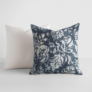 2-Pack Cotton Slub Navy Distressed Floral Throw Pillows and Pillow Inserts Set - Becky Cameron, Distressed Floral Navy, 20 x 20 - 1 of 4