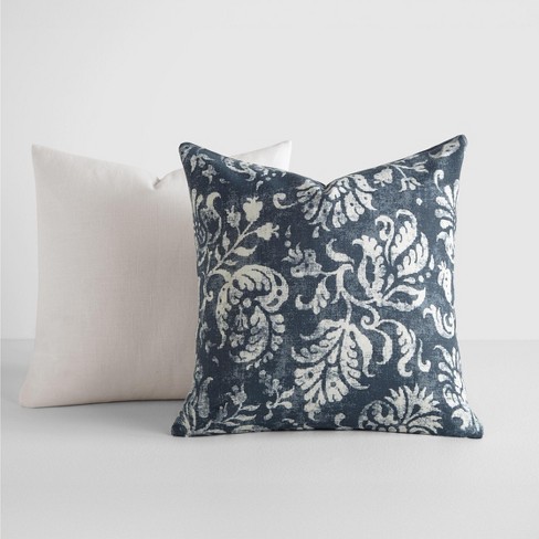 2-pack Cotton Slub Navy Distressed Floral Throw Pillows And Pillow