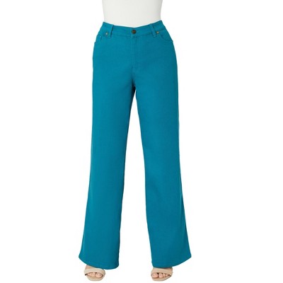 Roaman's Women's Plus Size Tall Iconic Wide Leg Jean - 38 T, Deep Teal