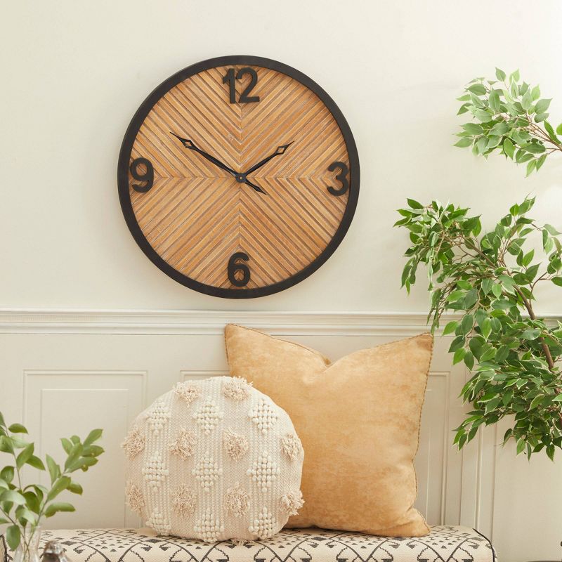 25&#34;x25&#34; Wood Carved Wall Clock Brown - Olivia &#38; May, 2 of 8