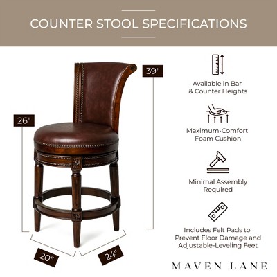 Walnut Swivel Counter Stool with Vegan Leather Upholstery, Set of 3