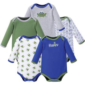 Luvable Friends Baby Boy Cotton Long-Sleeve Bodysuits 5pk, Frog