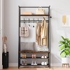 Coat Rack Shoe Bench with Hooks, Hall Trees Entryway Bench with Storage, Multifunctional Hallway Organizer - 2 of 4