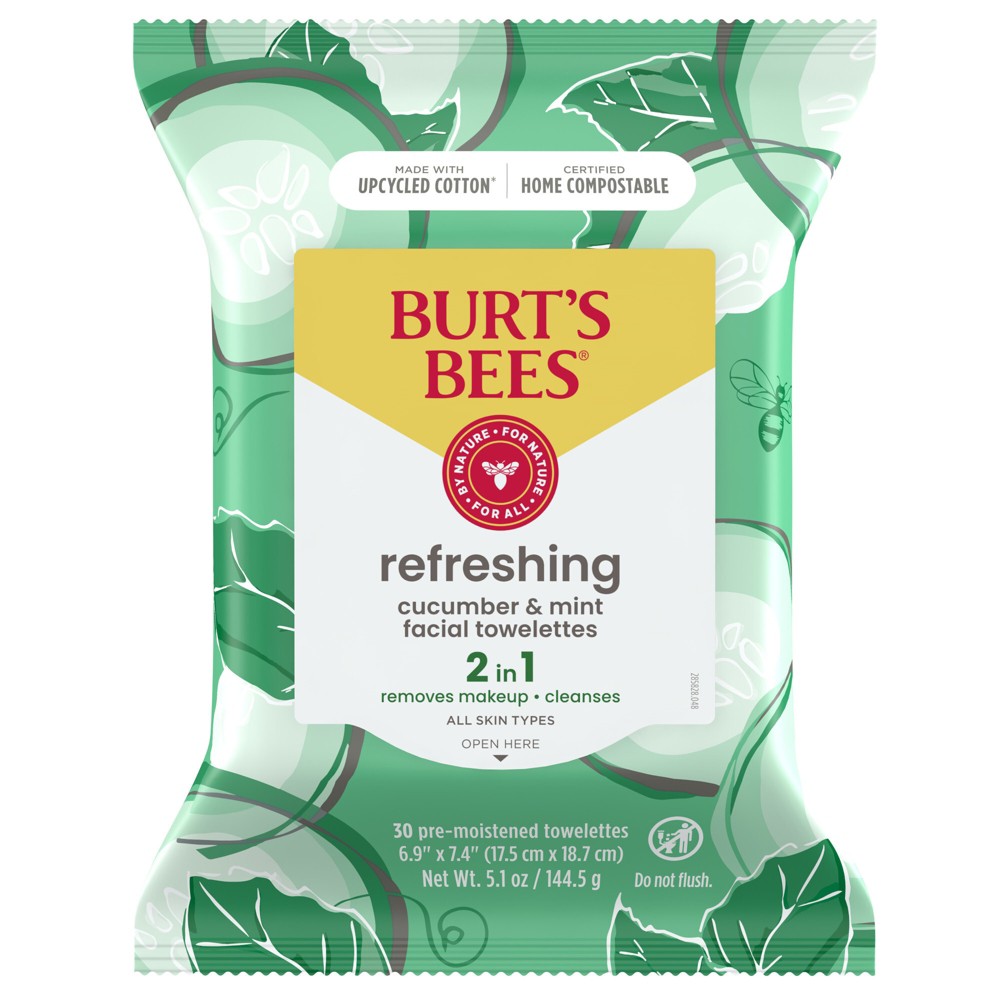 Photos - Cream / Lotion Burts Bees Burt's Bees Facial Cleansing Towelettes Refreshing Cucumber Mint - 30ct 