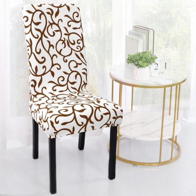 1 Pc Polyester Spandex Stretch Stool Dining Chair Slipcovers White and Coffee Color  - PiccoCasa